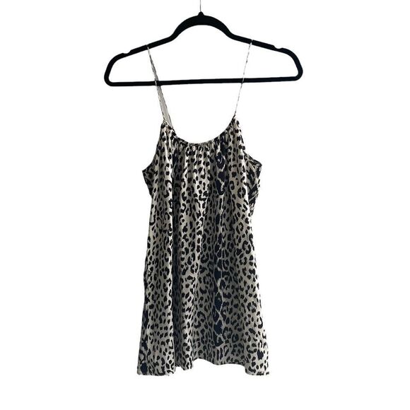 SCOOP NYC BEACH Silk Leopard Print Sleeveless Tank Top Cami Blouse Tan Black M - Picture 4 of 10